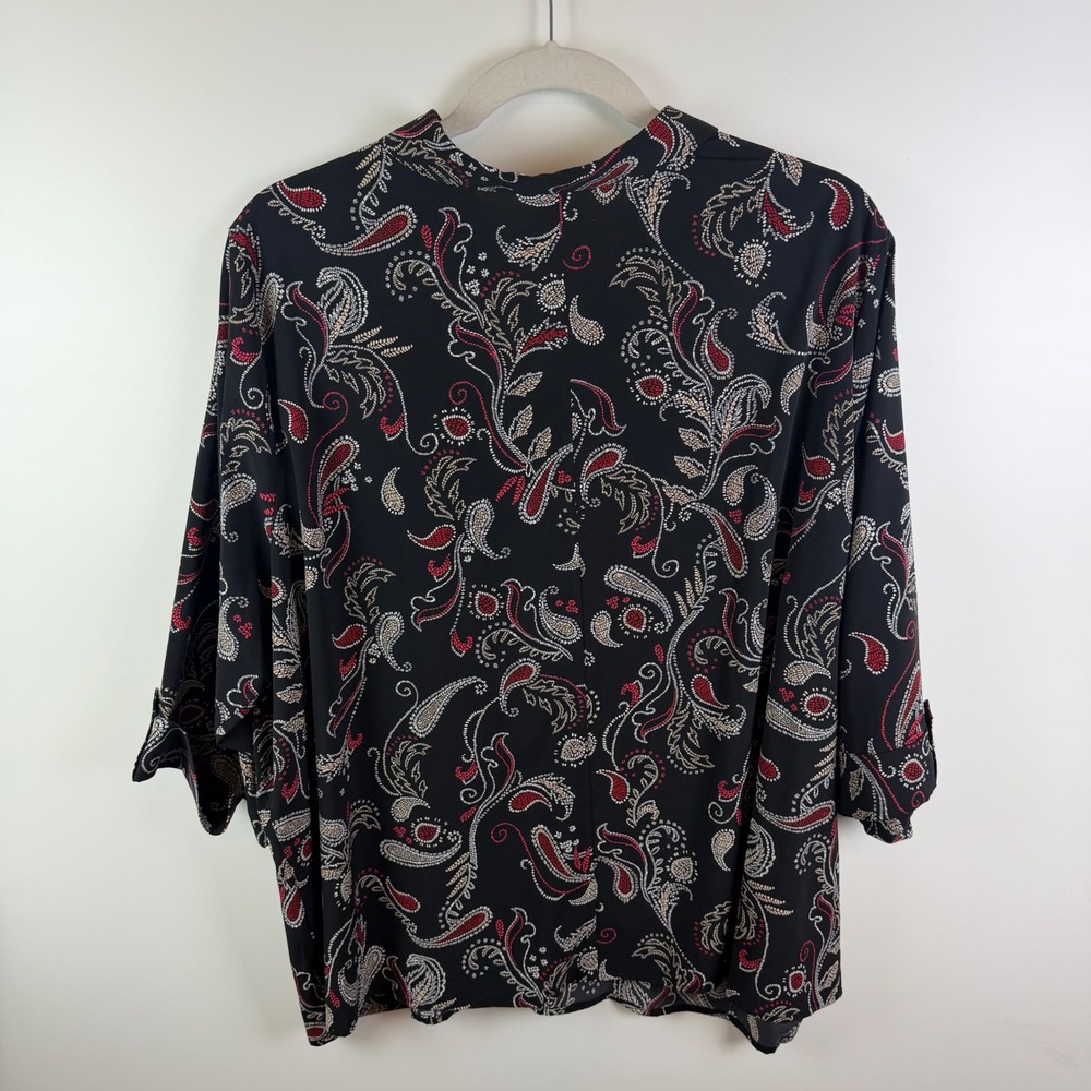 Catherines Paisley Button Front Blouse Size 4X Black Lightweight Comfy Office - Picture 3 of 7